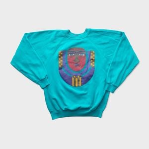 Vintage 90s Hanes Teal Crewneck Art Sweater Medium